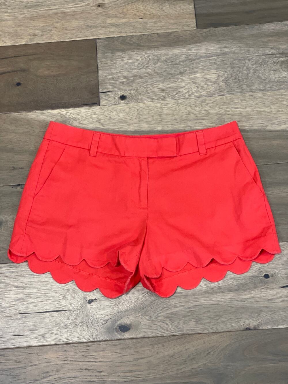 J.Crew Size 6 Orange Linen‑Cotton Scalloped Hem Shorts